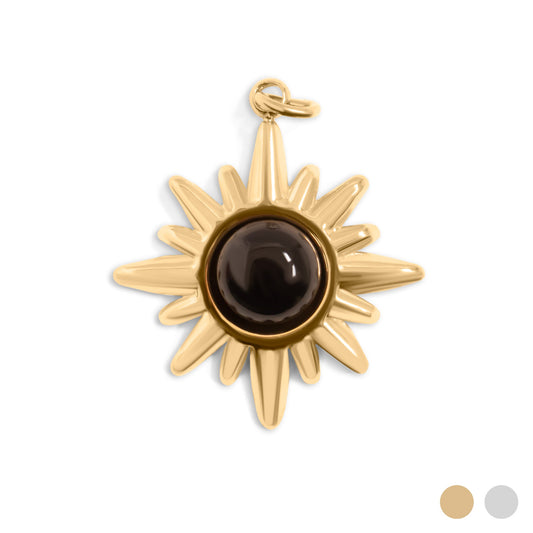 18K Gold PVD Stainless Steel Black Stone Pendant / PDL0307