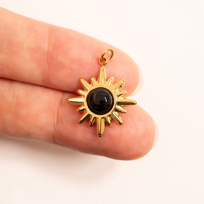 18K Gold PVD Stainless Steel Black Stone Pendant / PDL0307