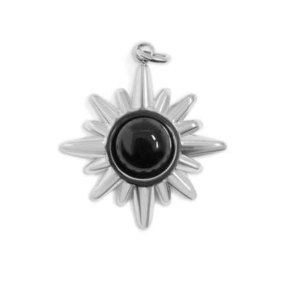 18K Gold PVD Stainless Steel Black Stone Pendant / PDL0307