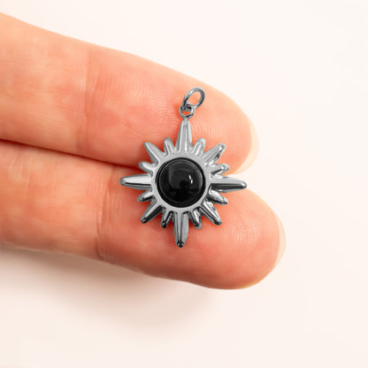 18K Gold PVD Stainless Steel Black Stone Pendant / PDL0307