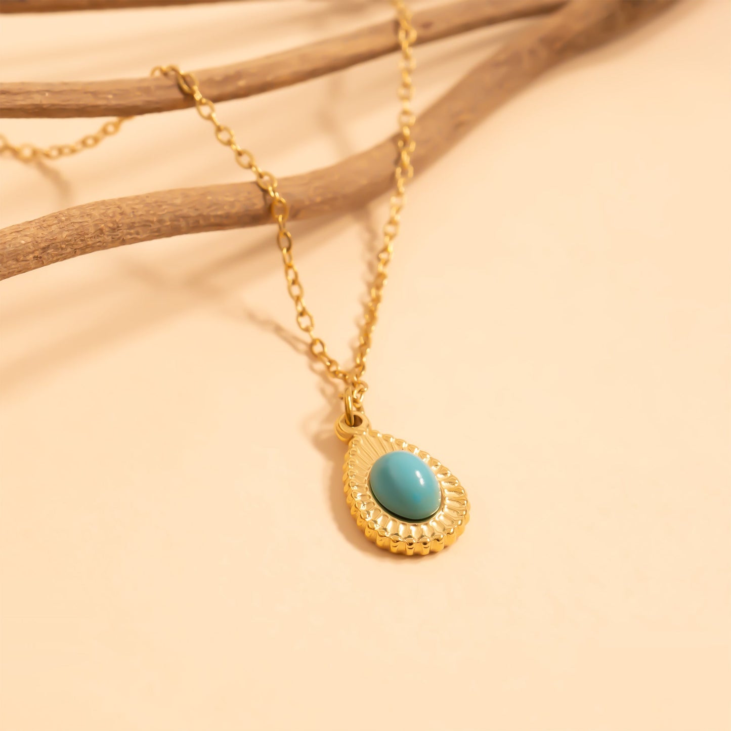 18K Gold PVD Stainless Steel Turquoise Tear Drop Charm / PDL0310