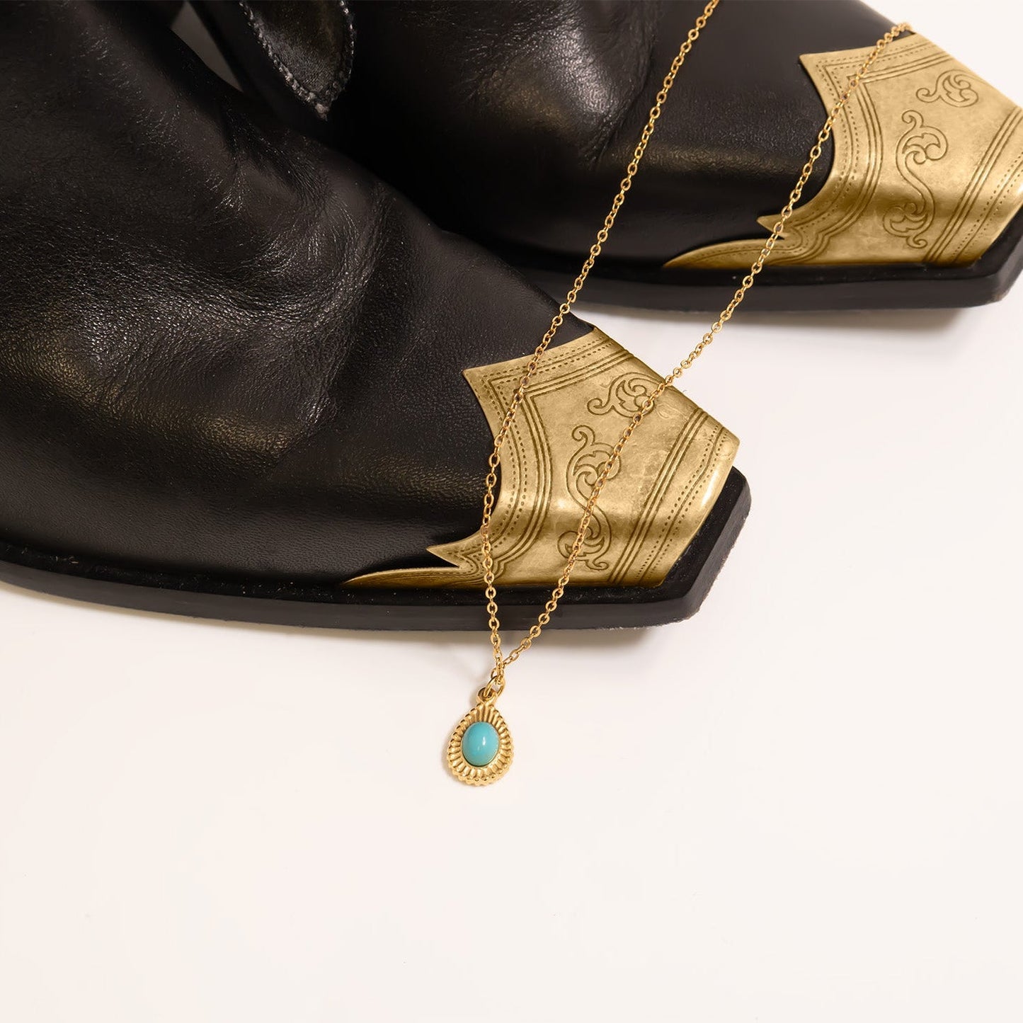 18K Gold PVD Stainless Steel Turquoise Tear Drop Charm / PDL0310