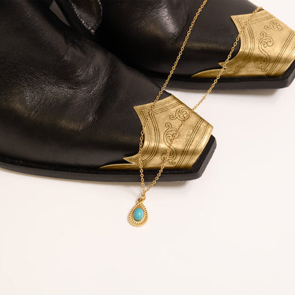 18K Gold PVD Stainless Steel Turquoise Tear Drop Charm / PDL0310