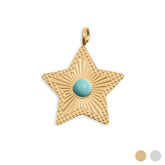 18K Gold PVD Stainless Steel Turquoise Star Charm / PDL0311