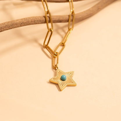 18K Gold PVD Stainless Steel Turquoise Star Charm / PDL0311