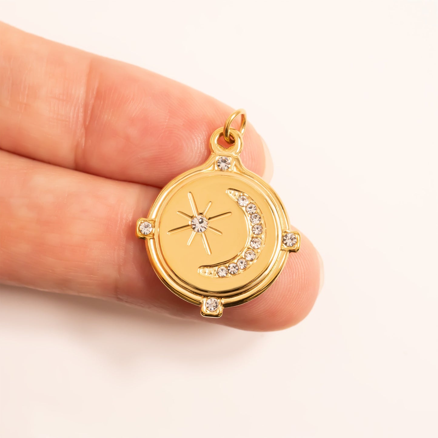 18K Gold PVD Stainless Steel Stone Moon And Star Pendant / PDL0312