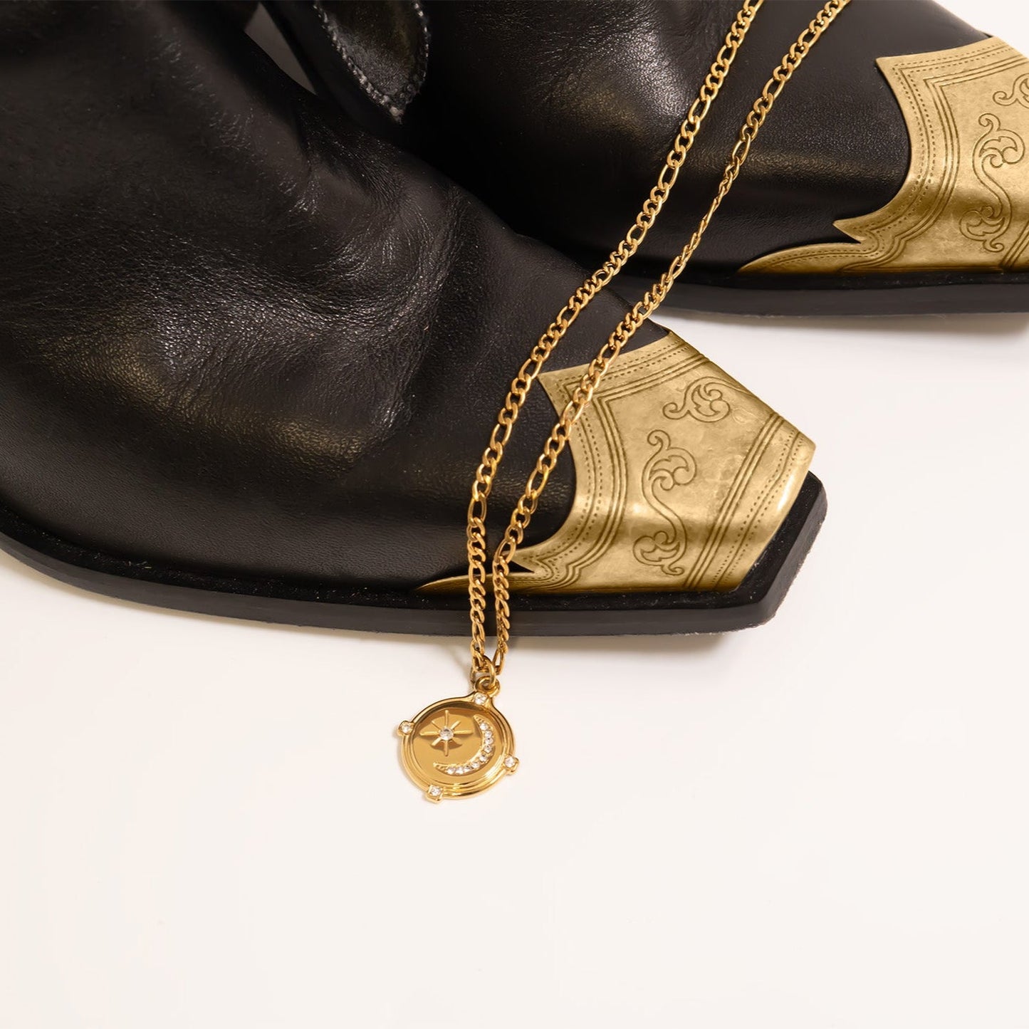 18K Gold PVD Stainless Steel Stone Moon And Star Pendant / PDL0312