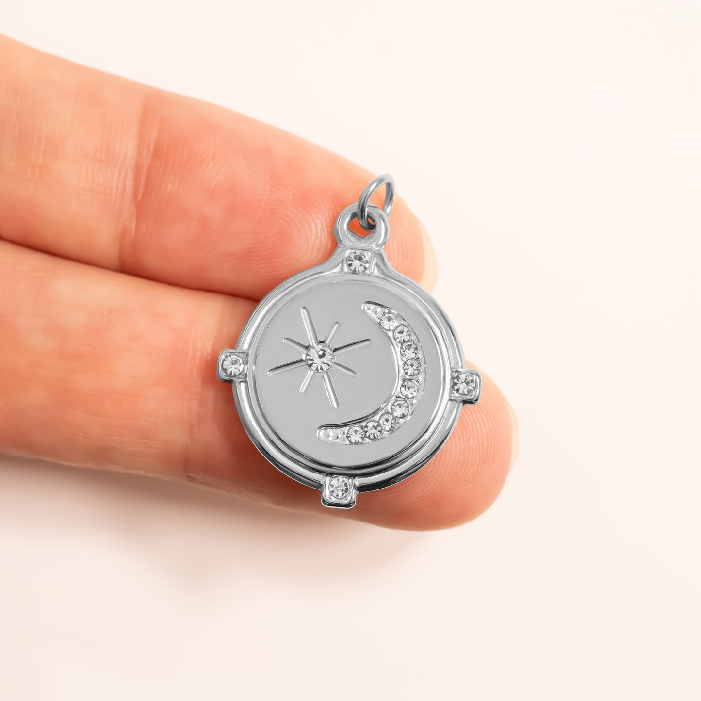 18K Gold PVD Stainless Steel Stone Moon And Star Pendant / PDL0312