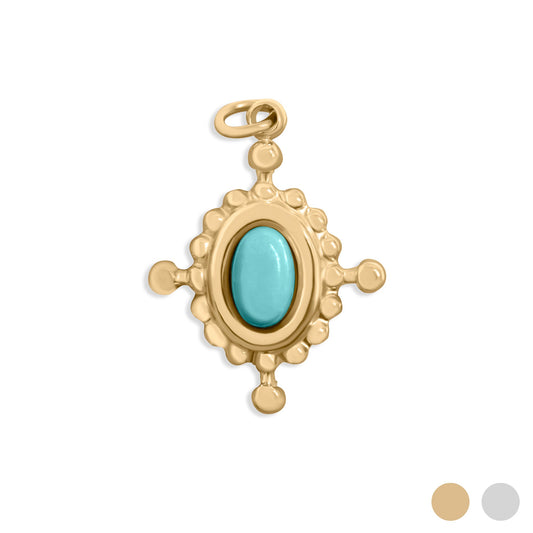18K Gold PVD Stainless Steel Turquoise Compass Charm / PDL0313