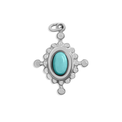 18K Gold PVD Stainless Steel Turquoise Compass Charm / PDL0313