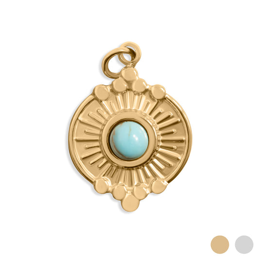 18K Gold PVD Stainless Steel Turquoise Oval Charm / PDL0314