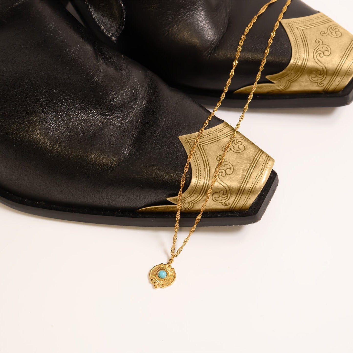 18K Gold PVD Stainless Steel Turquoise Oval Charm / PDL0314