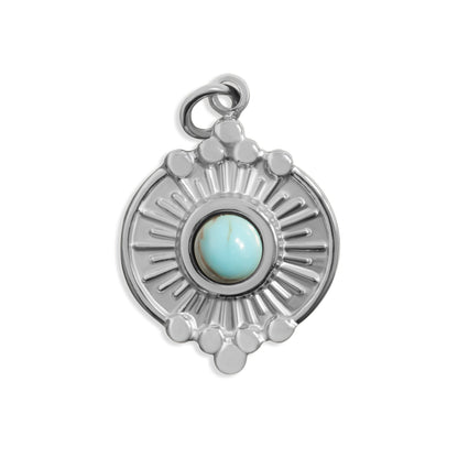 18K Gold PVD Stainless Steel Turquoise Oval Charm / PDL0314