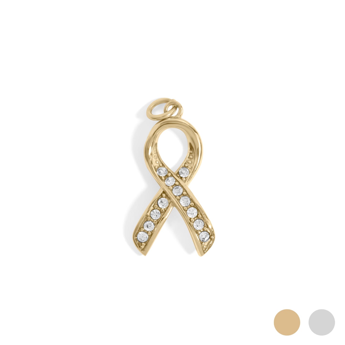 18K Gold PVD Stainless Steel Cancer Ribbon with Stones / PDL0317