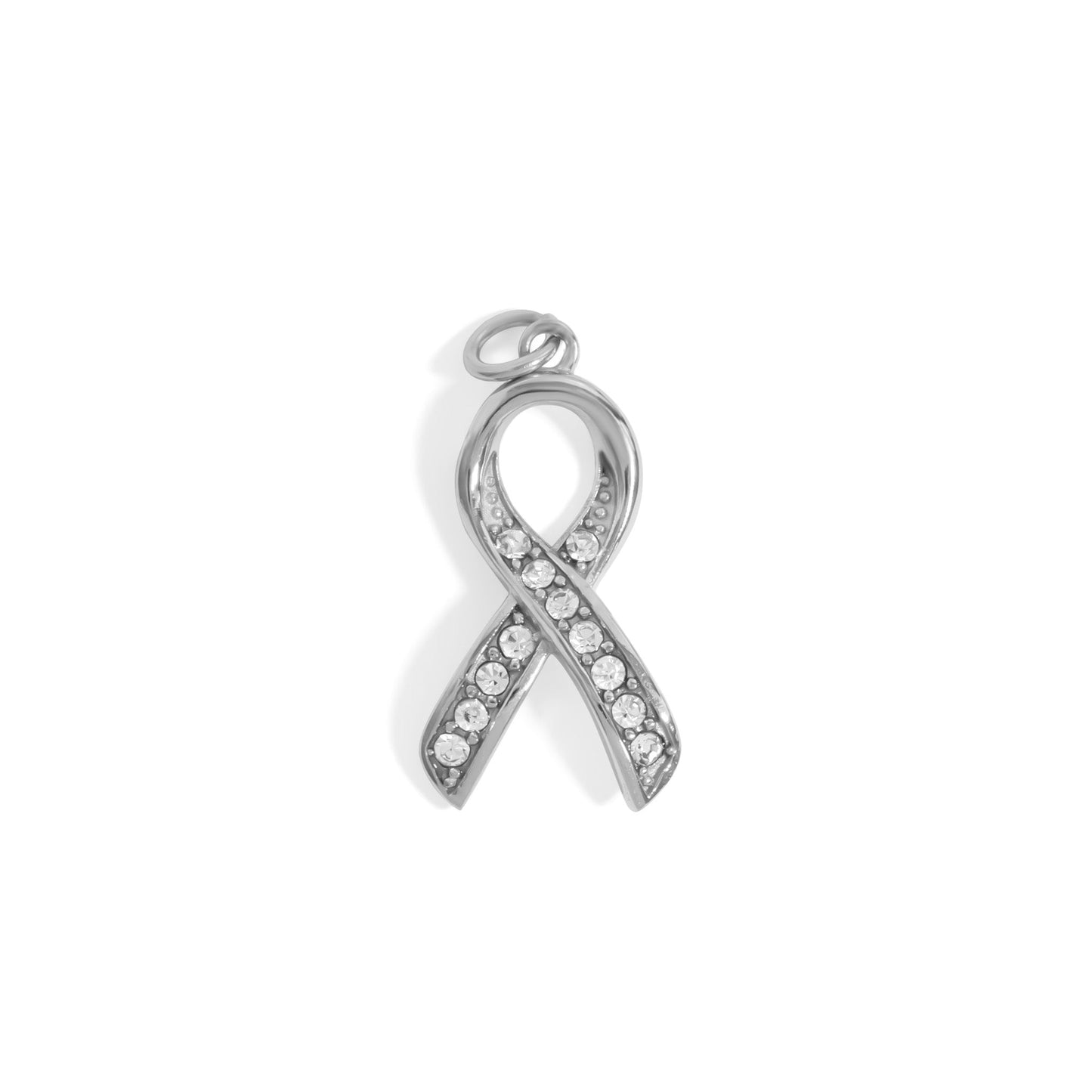 18K Gold PVD Stainless Steel Cancer Ribbon with Stones / PDL0317