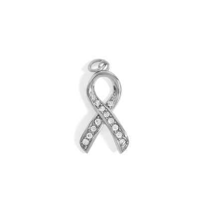 18K Gold PVD Stainless Steel Cancer Ribbon with Stones / PDL0317