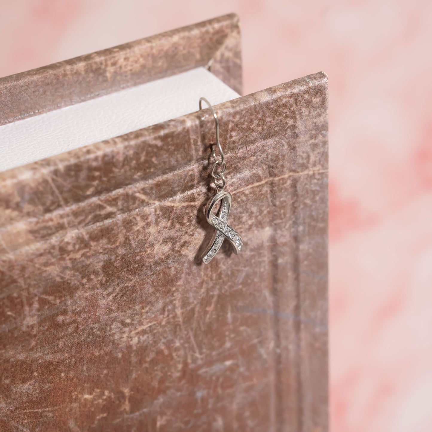 18K Gold PVD Stainless Steel Cancer Ribbon with Stones / PDL0317