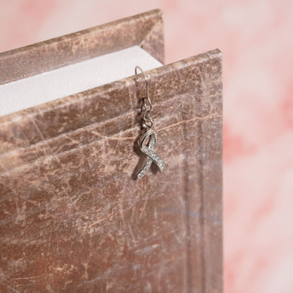 18K Gold PVD Stainless Steel Cancer Ribbon with Stones / PDL0317