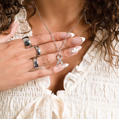 18K Gold PVD Stainless Steel Cancer Ribbon with Stones / PDL0317