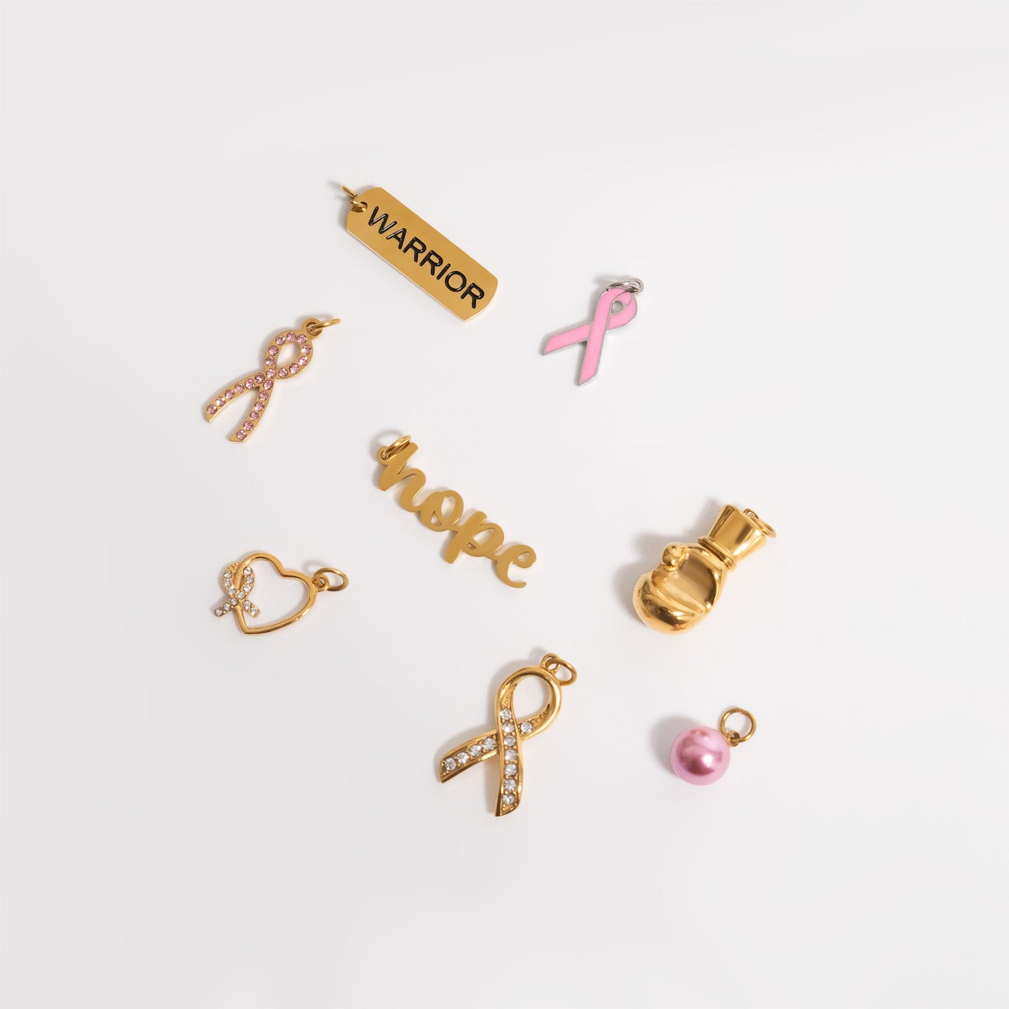 18K Gold PVD Stainless Steel Cancer Ribbon with Stones / PDL0317