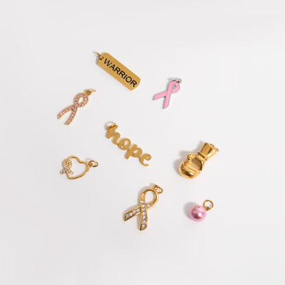 18K Gold PVD Stainless Steel Cancer Ribbon with Stones / PDL0317