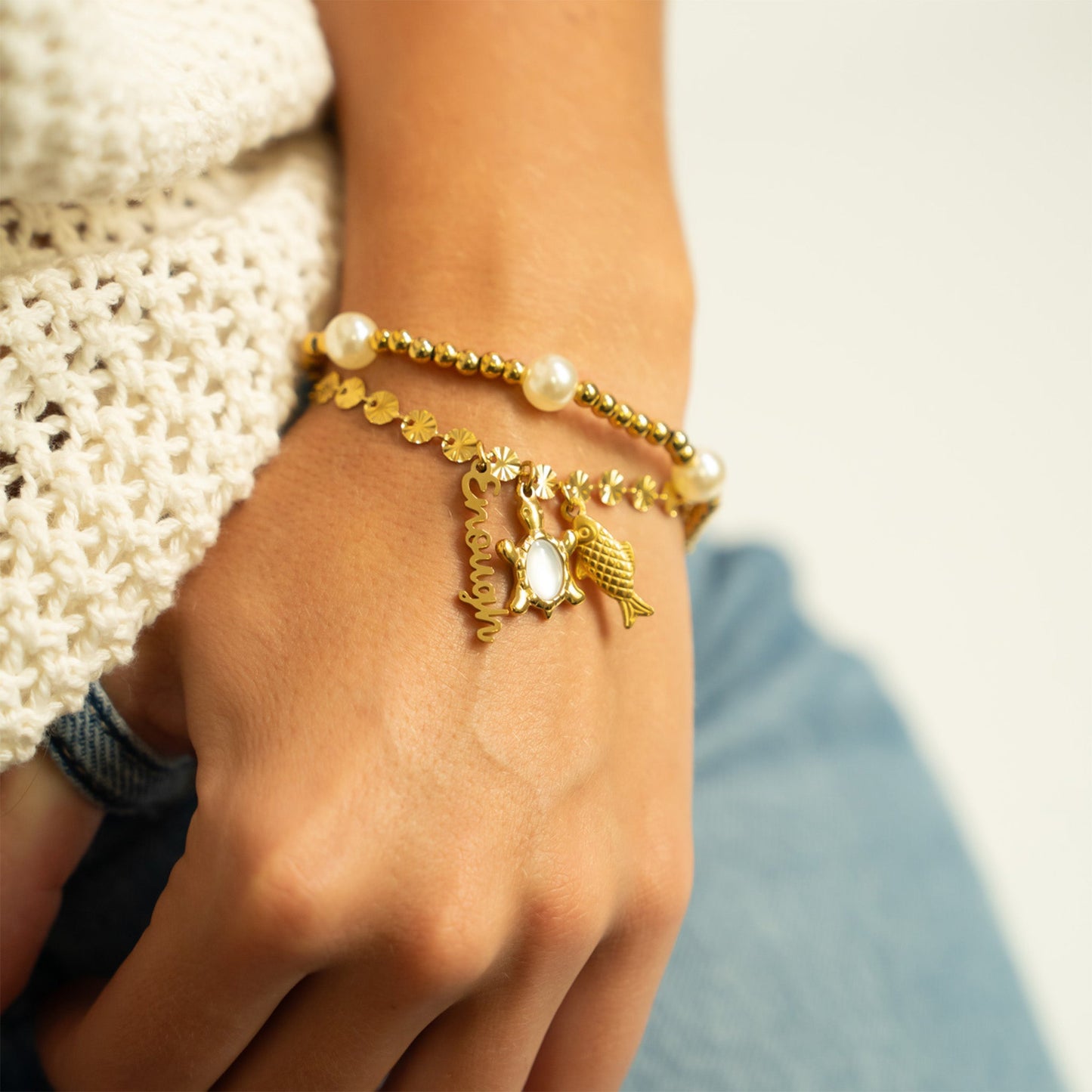 18K Gold PVD Stainless Steel Mother Of Pearl Turtle Charm / PDL0344