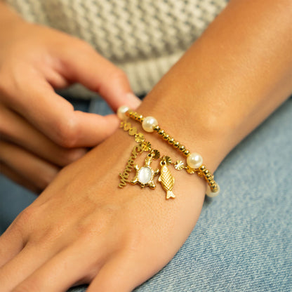 18K Gold PVD Stainless Steel Mother Of Pearl Turtle Charm / PDL0344