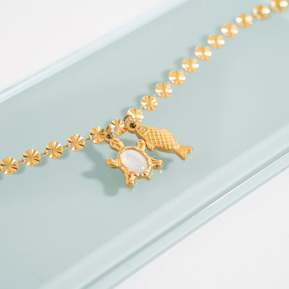 18K Gold PVD Stainless Steel Mother Of Pearl Turtle Charm / PDL0344