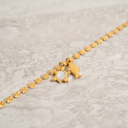 18K Gold PVD Stainless Steel Mother Of Pearl Turtle Charm / PDL0344