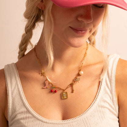 18K Gold PVD Stainless Steel Stone Heart Pendant / PDL0305