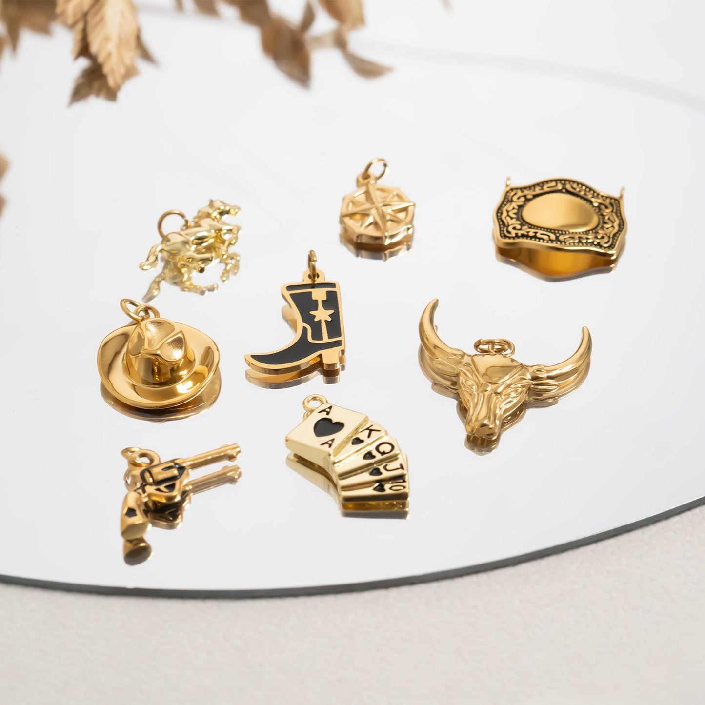 18K Gold PVD Stainless Steel Playing Cards Charm / PDL0347