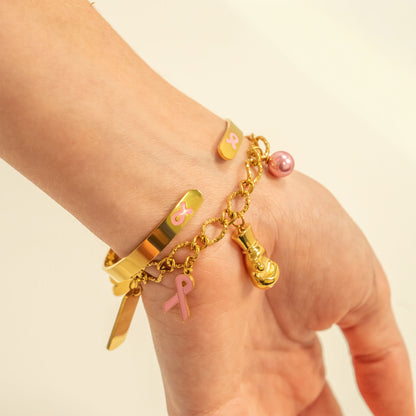 18K Gold PVD Stainless Steel Pink Pearl Charm / PDL0318