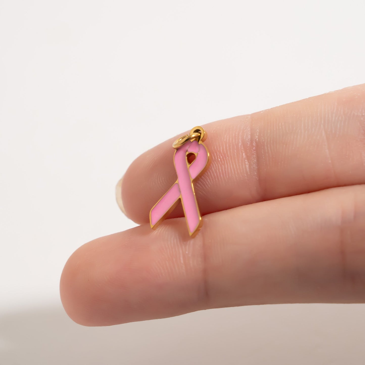 18K Gold PVD Stainless Steel Cancer Ribbon Charm / PDL0350