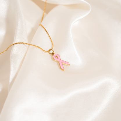 18K Gold PVD Stainless Steel Cancer Ribbon Charm / PDL0350