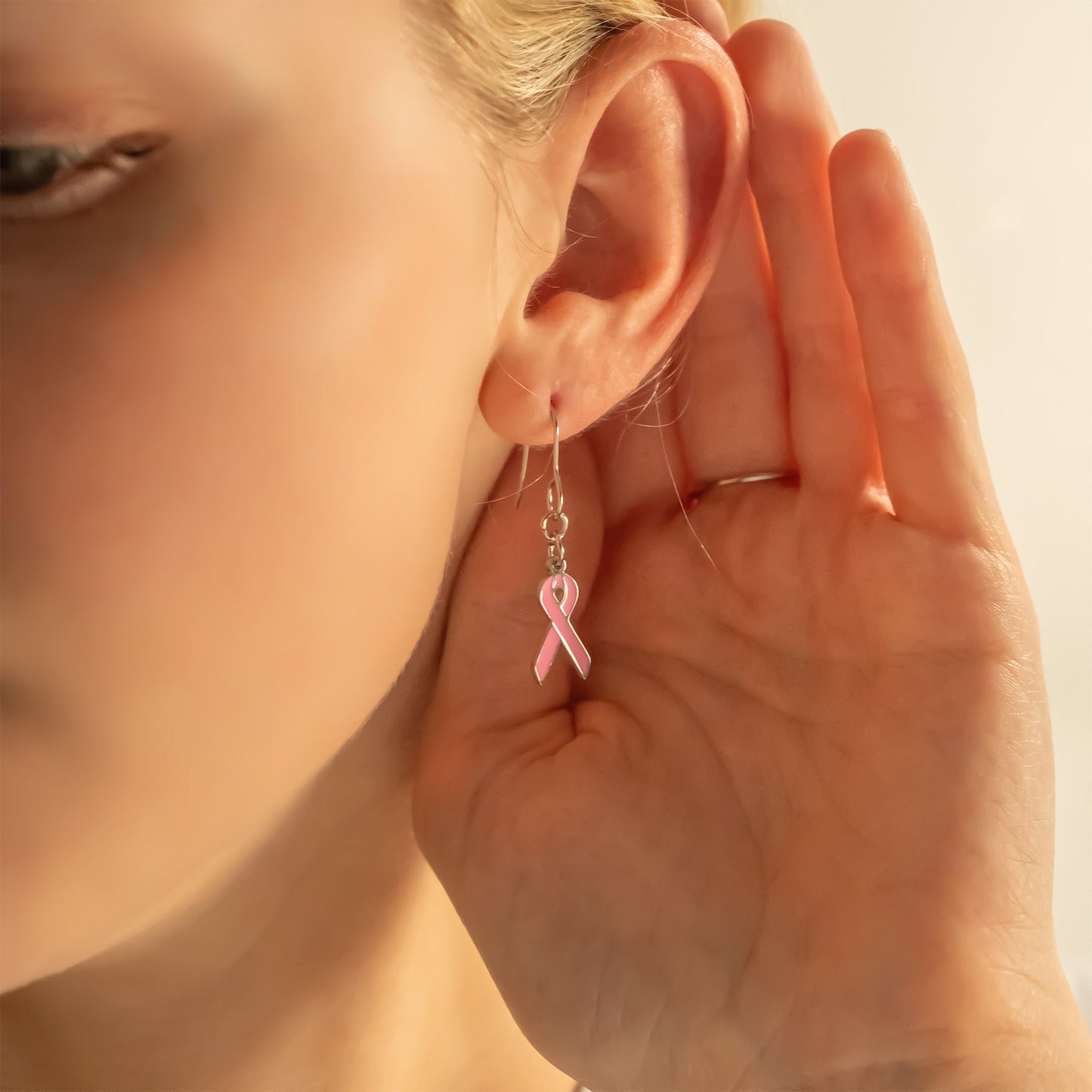 18K Gold PVD Stainless Steel Cancer Ribbon Charm / PDL0350