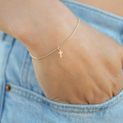 14K Solid Gold Diamond Cross Charm for Permanent Jewelry / PMJ1023