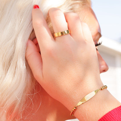 18K Gold PVD Stainless Steel Adjustable Beaded Curved Blank Bar Bracelet / SBB0272