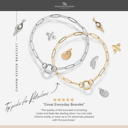 18K Gold PVD Stainless Steel Paperclip Charm Keeper Bracelet / BRJ9084