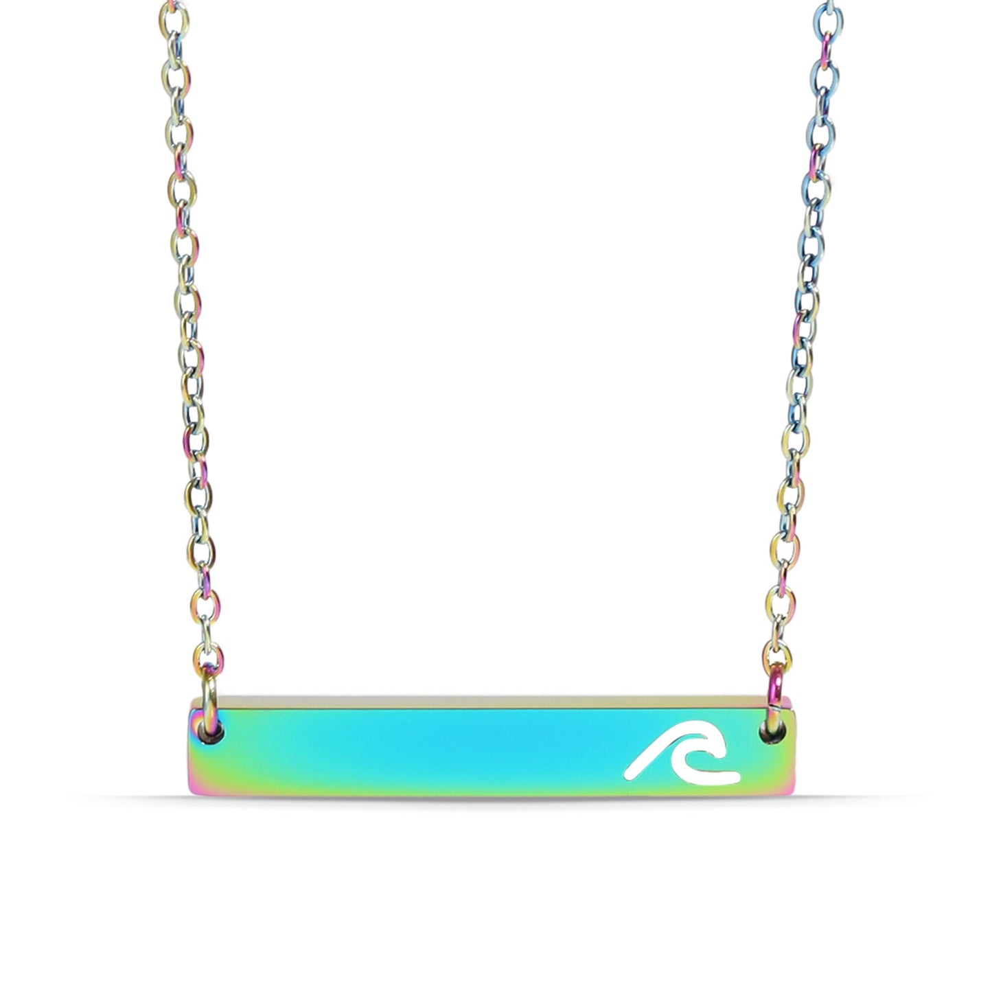 18K Gold PVD Stainless Steel Cutout Wave Blank Bar Necklace / SBB00107