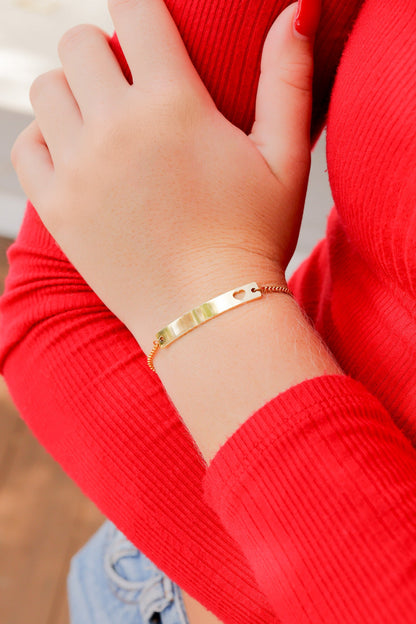 18K Gold PVD Stainless Steel Adjustable Curved Cutout Heart Blank Bar Bracelet / SBB0132