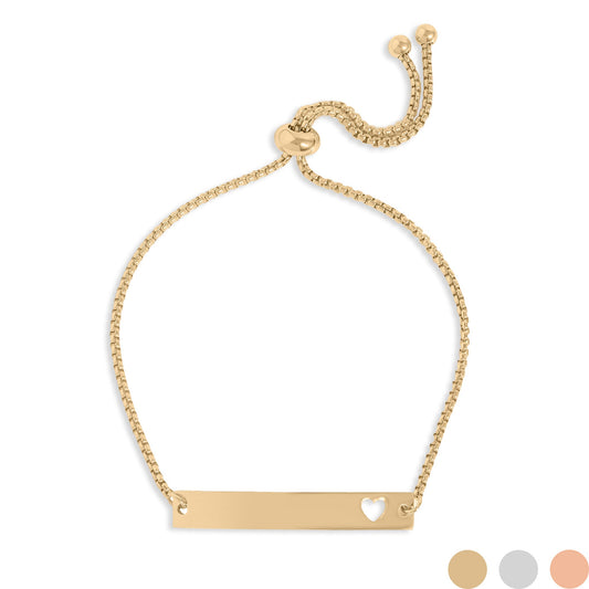 18K Gold PVD Stainless Steel Adjustable Curved Cutout Heart Blank Bar Bracelet / SBB0132