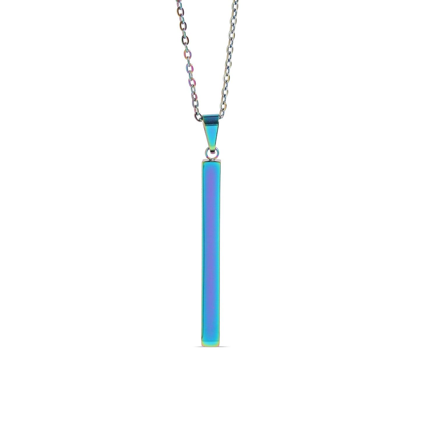 Square 4 Sided Vertical Bar Polished Stainless Steel Necklace With Top Bail / SBB0134