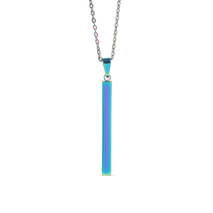 Square 4 Sided Vertical Bar Polished Stainless Steel Necklace With Top Bail / SBB0134