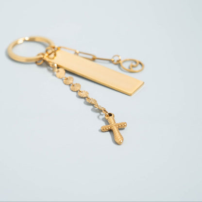 18K Gold PVD Stainless Steel Textured Cross Charm / PDL0114