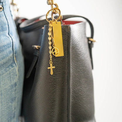 18K Gold PVD Stainless Steel Textured Cross Charm / PDL0114