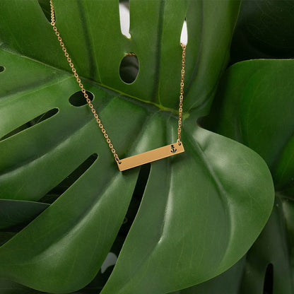 18K Gold PVD Stainless Steel Anchor Cutout Horizontal Blank Bar Necklace / SBB0157