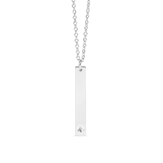 Polished Stainless Steel Vertical Stampable Birthstone Necklace / SBB0166