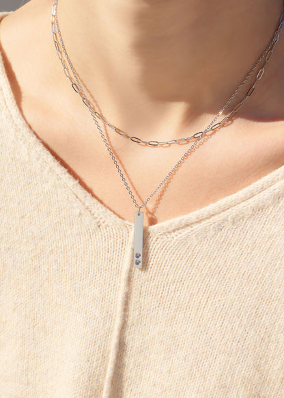 Polished Stainless Steel Vertical Stampable Birthstone Necklace / SBB0166