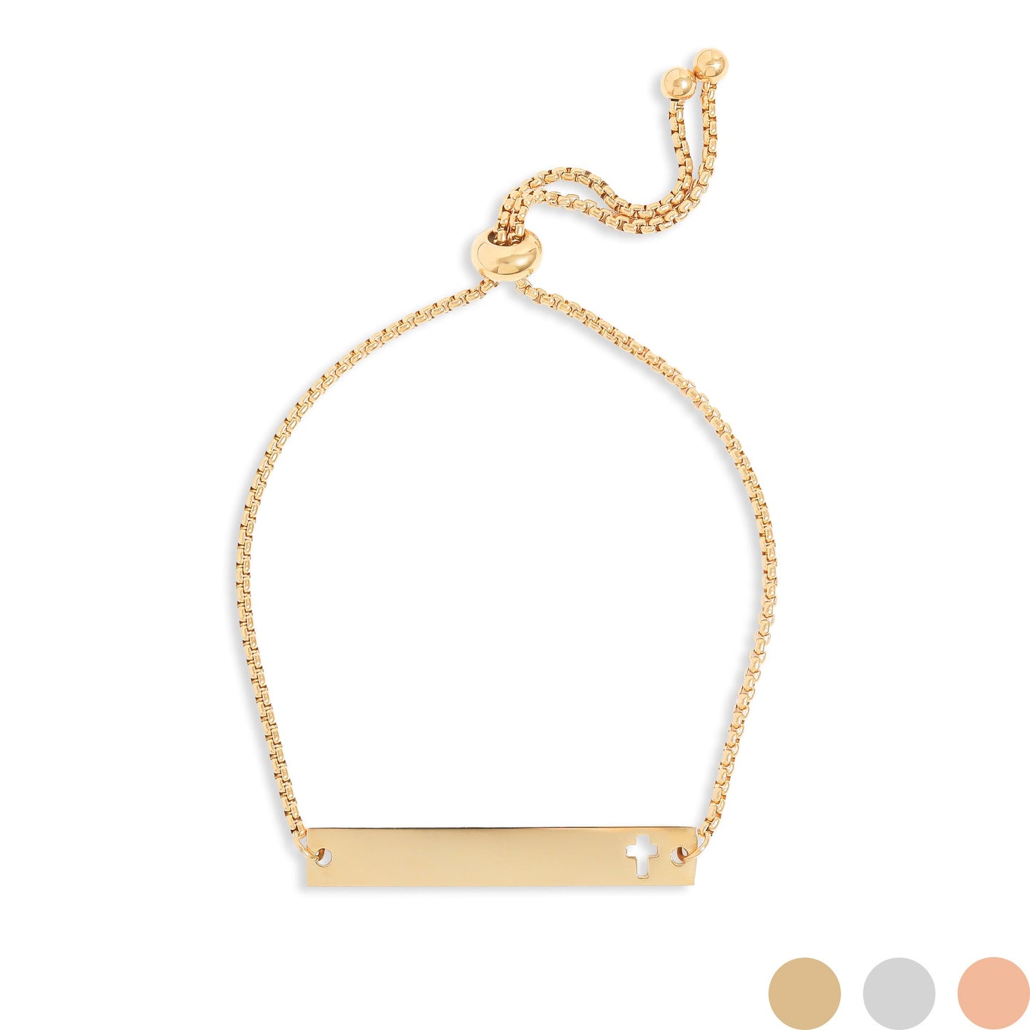 18K Gold PVD Stainless Steel Flat Adjustable Cross Cutout Blank Bar Bracelet / SBB0191