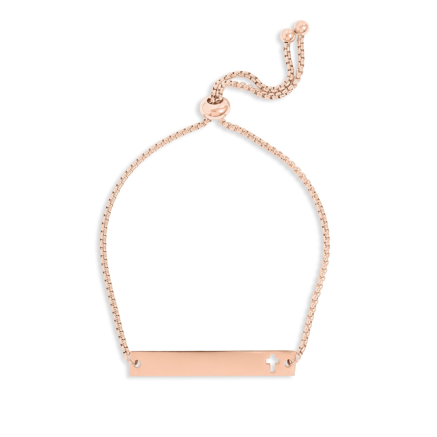 18K Gold PVD Stainless Steel Flat Adjustable Cross Cutout Blank Bar Bracelet / SBB0191